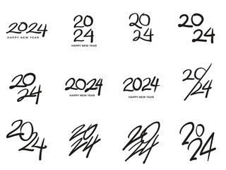 Obraz premium Set of 2024 number design template. Christmas symbols 2024 Happy New Year