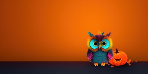 Cartoon Halloween owl background with empty space