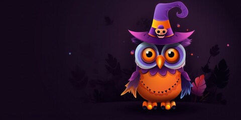 Cartoon Halloween owl background with empty space