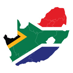 Map of South Africa with national flag