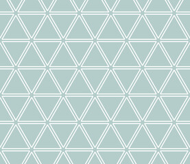 Geometric pattern with light blue and white triangles and arrows. Geometric modern white ornament. Seamless abstract background