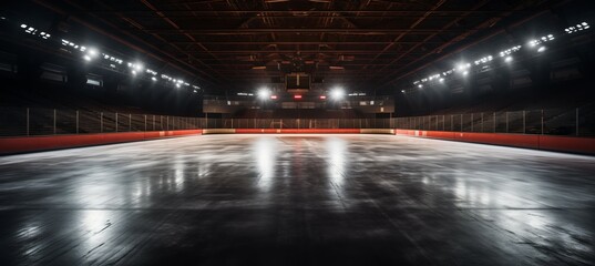 Hockey stadium with illuminated light. Generative AI technology.