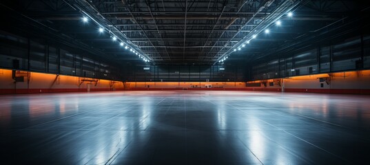 Ice hockey stadium with illuminated light. Generative AI technology.