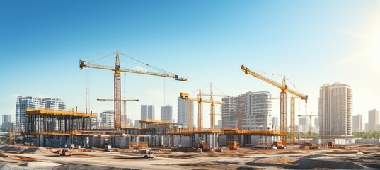 Big project building construction sites development and tower cranes. Generative AI technology.	
