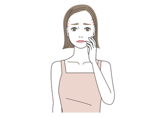 こめかみ　髪の生え際にニキビができている女性