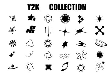 Y2k vector elements. Bauhaus geometric brutalism forms sticker. Retro brutalist Y2k style graphic design. Star burst sticker vector set. Stars collection icons. Vector illustration. star blank label