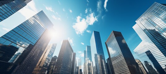Up view skyscraper city buildings. Generative AI technology.	
