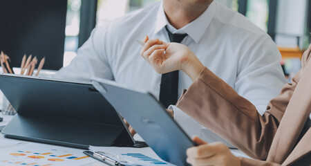 Team of business people working together in the meeting room office, teamwork background charts and graphs banner, double exposure successful teamwork,business planning concept.
