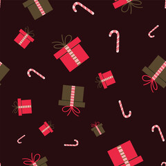  Presents and Candy Canes Holiday Celebration print seamless wrapping paper decoration Repeating Pattern