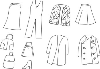 いろんな服の手描き線画イラストセット
