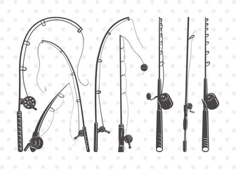 Fishing Rod Clipart SVG Cut File | Fishing Rod Svg | Fishing Pole Svg | Fishing Hook Svg | Bundle | Eps | Dxf | Png - obrazy, fototapety, plakaty