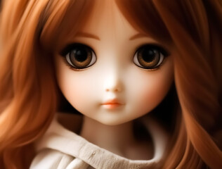 AI pretty porcelain doll face close-up portrait
