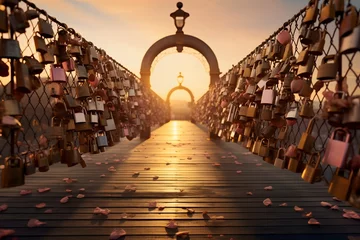 Foto op Plexiglas Love Locks on Bridge - Symbol of Eternal Love and Commitmen © Rax Qiu