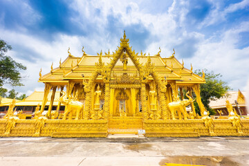 Golden chapel, Pak Nam Jolo Temple, Chachoengsao, Thailand.