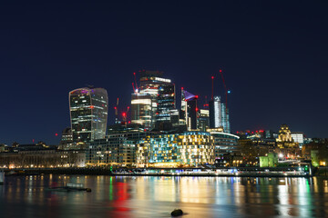 Fototapeta na wymiar London financial district known as the Bank at night. England