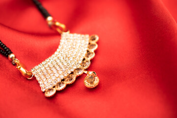 Closeup of mangalsutra necklace for indian wedding