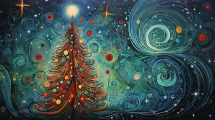 abstract fractal background christmas tree - obrazy, fototapety, plakaty