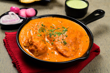 Homemade butter chicken on the table