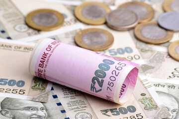 Closeup of indian currency note, investment concept