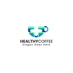 Vector Logo Illustration Healthy Coffee Gradient Colorful Style