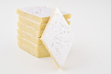 Kaju katli sweet on white background, traditional indian sweet