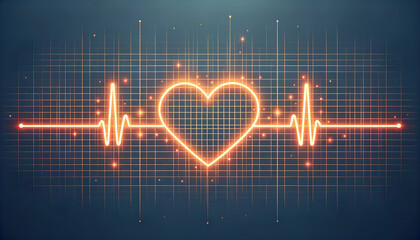 Glowing Heart and Pulse Line on a Sparkling Blue Grid