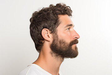 Obraz premium Man with Curly Hair and Thick Beard in Thoughtful Profile