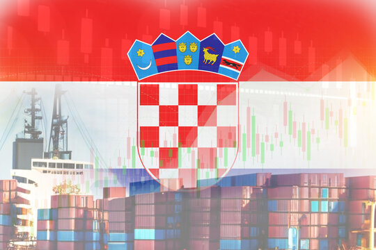 Croatia flag with containers in ship. trade graph concept illustrate poster design