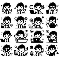 Expressing Office Life: Workplace Emoticon Graphics, authentic visuals for hard work, set of editable stroke vector