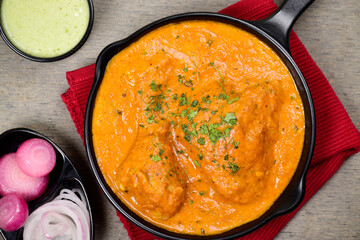 Creamy thick butter chicken top view