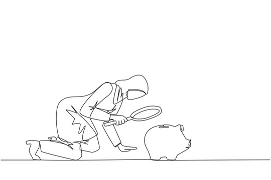 woman examining piggy bank with magnifying glass clip art preview