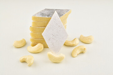 Kaju katli sweet on white background, famous indian mithai