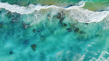 上空から撮影された海と浜辺の美しい写真