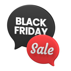 black friday sale text on balloon chat 3d icon illustration design