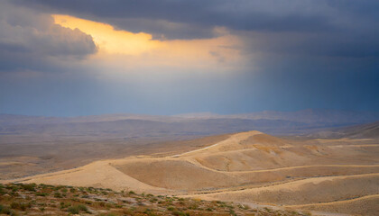 Fototapeta na wymiar Stormy sky over the desert landscape background. High quality photo