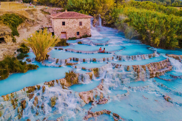 Toscane Italy, natural spa with waterfalls and hot springs at Sa