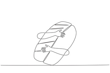 Single one line drawing of human hands hugging sushi. It's International Sushi Day. Commemorated every June 18 every year. World famous Japanese food. Continuous line design graphic illustration