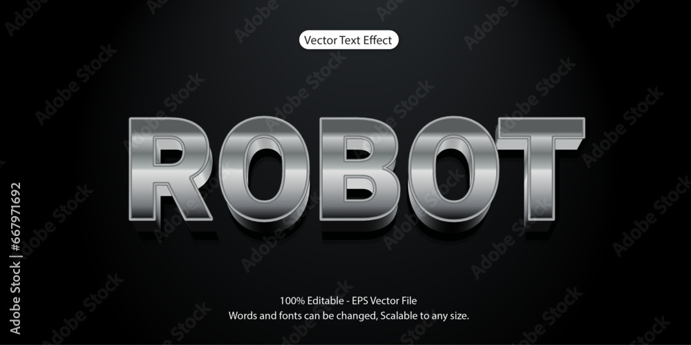 Poster 3d silver robot editable text effect. vector