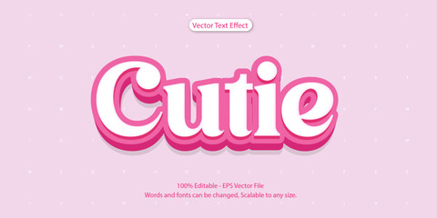 3d pink cutie editable text effect. vector