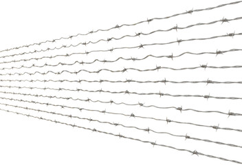 horizontal barbed wires fence on transparent background