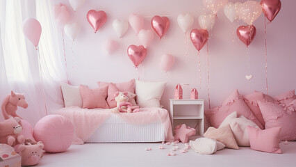 バレンタインに最適なピンクの可愛い部屋の内装