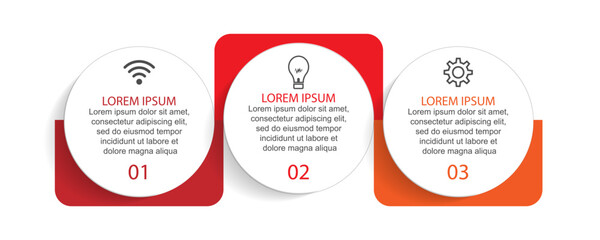 Business Infographic Template Design. Time line minimal concept with 3 option steps and marketing icons. Vector linear infographic with three connected elements. Can be used for your business gifts