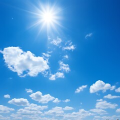 Naklejka na ściany i meble Dramatic blue sunny sky with clouds background Generative AI