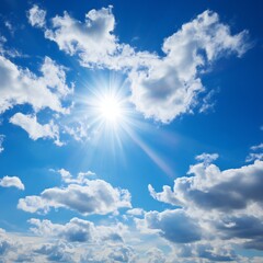 Naklejka na ściany i meble Dramatic blue sunny sky with clouds background Generative AI