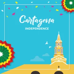 Foto op Canvas VECTORS. Editable banner for Cartagena Independence Day, Colombia (November 11). Festival, carnival, Cartagena Clock Tower, flag © DanielaJGraphics