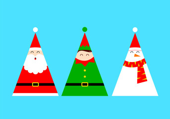 Cartoon Christmas character design in triangle shape. Merry Christmas concept, vector illustration.