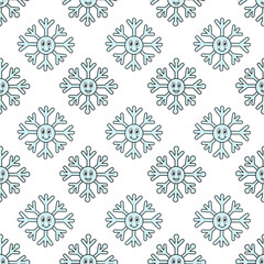 Retro 70s 60s 80s Hippie Groovy Christmas Winter Pattern with Snowflakes. Vector flat illustration.	