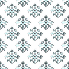 Retro 70s 60s 80s Hippie Groovy Christmas Winter Pattern with Smile Snowflakes. Vector flat illustration.