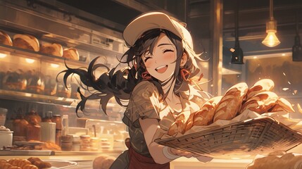 Fototapeta premium ［AI生成画像］パン屋の美少女17