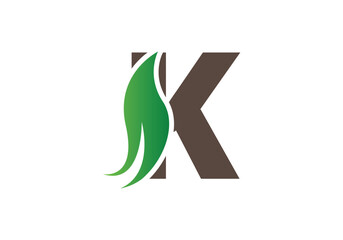 Abstract K letter nature logo with leaf template.